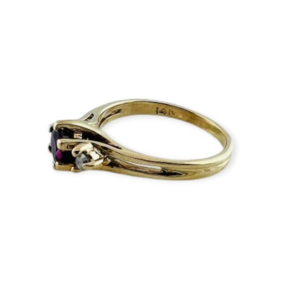 14K Yellow Gold Rhodolite Garnet and Diamond 3 Stone Ring #15991 - Picture 5 of 11